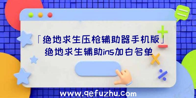 「绝地求生压枪辅助器手机版」|绝地求生辅助ins加白名单